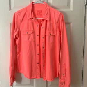 Coral denim button up